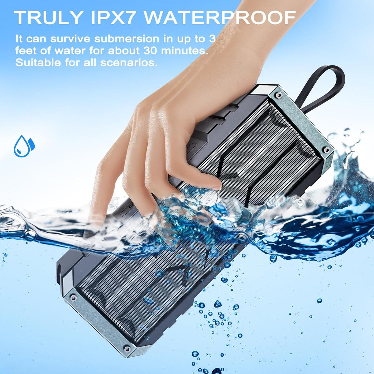 comiso Bluetooth Speaker, 5.3 Rugged Portable Speaker with 20W Stereo Sound, Speakers Bluetooth Wireless IPX7 Waterproof, 24H Playtime, Small Speakers with Deep Bass for Home, Outdoor, Beach, Travel
