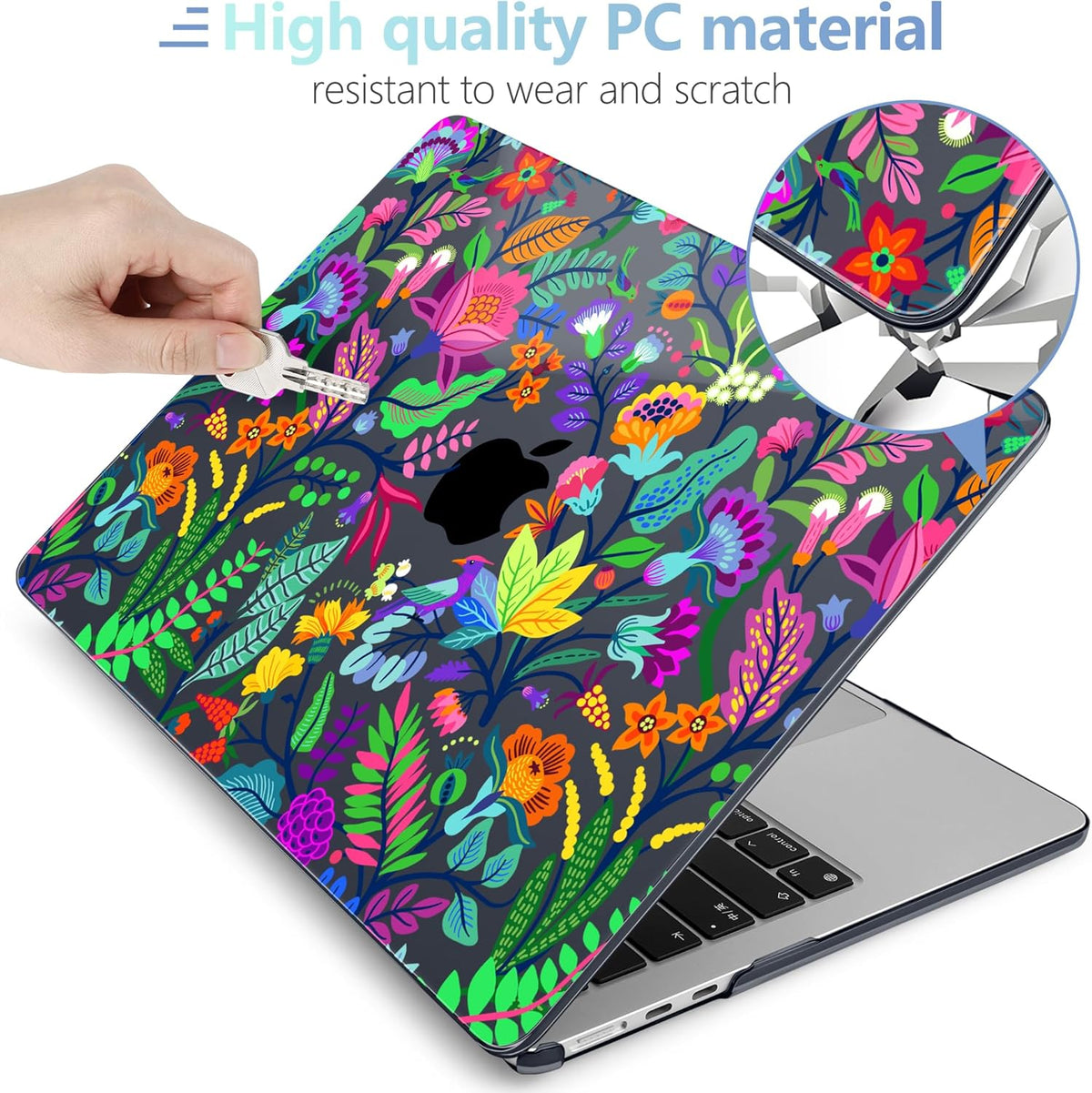 MEEgoodo Case for MacBook Air M4/M3/M2 13.6 inch 2025 2024 2022, Fit Model A3240 A3113 A2681, Compatible with MacBook Air 13 inch, Laptop Hard Case with Keyboard Cover, Bright Flowers & Tropic Leaves