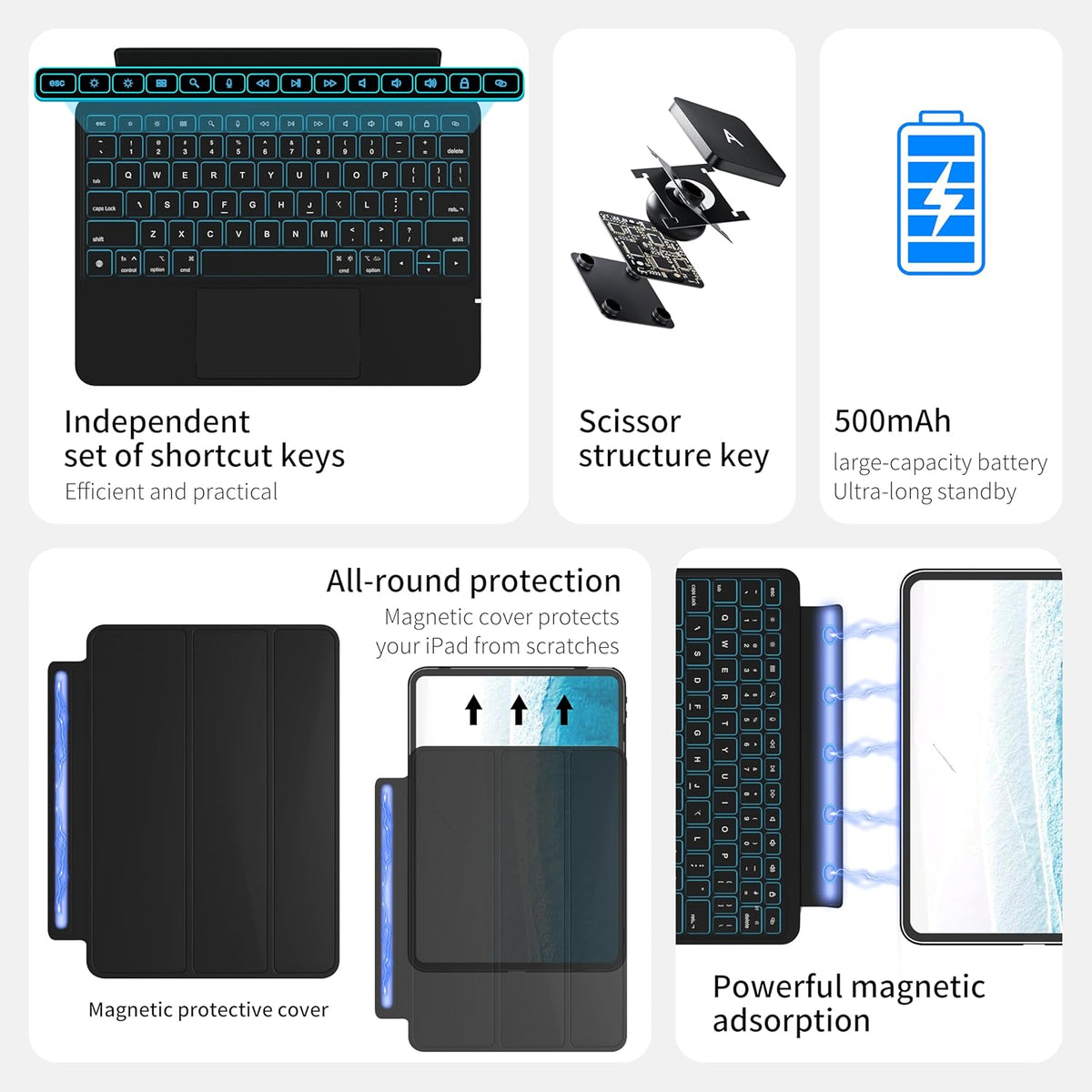 iPad Pro 13 Inch Case 2024 with Keyboard, Magnetic Detachable Keyboard Case for iPad Pro 13 Inch (M4, 2024) with 7 Colors Backlight, Multi-Touch Trackpad, Portrait/Landscape Mode (Black)