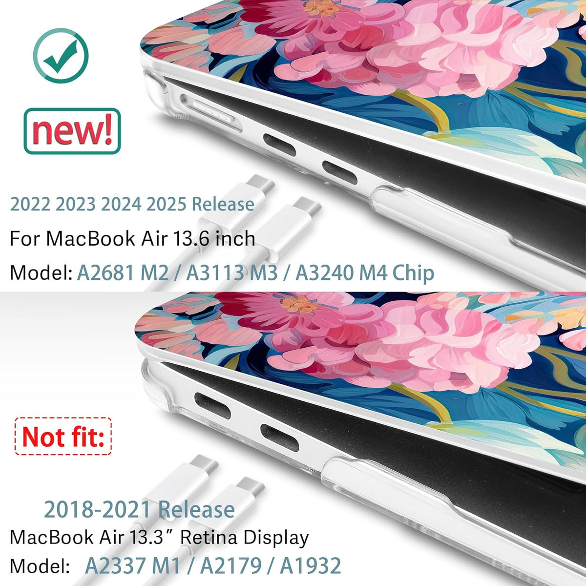 May Chen for MacBook Air 13.6 Inch Case 2025/2024/2023/2022 Release (Model A2681 A3113 A3240, M2 M3 M4 Chip) – Hard Shell Laptop Cover with Keyboard Cover & Screen Protector，Flowers Painting