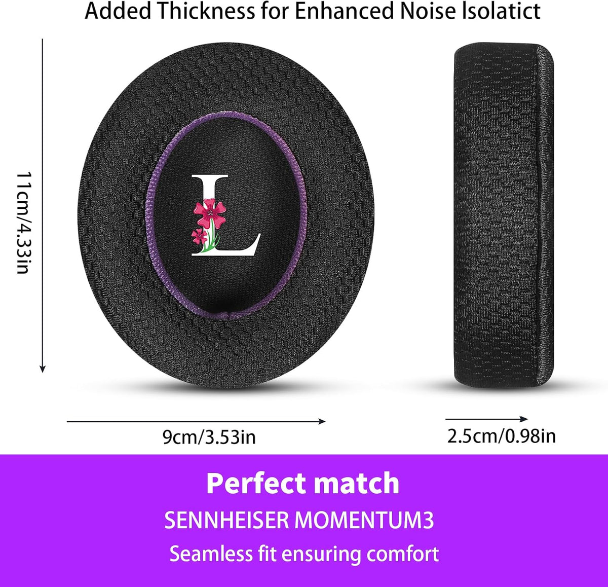 Breathable Mesh Replacement Earpads for SENNHEISER MOMENTUM3 in Black/Purple