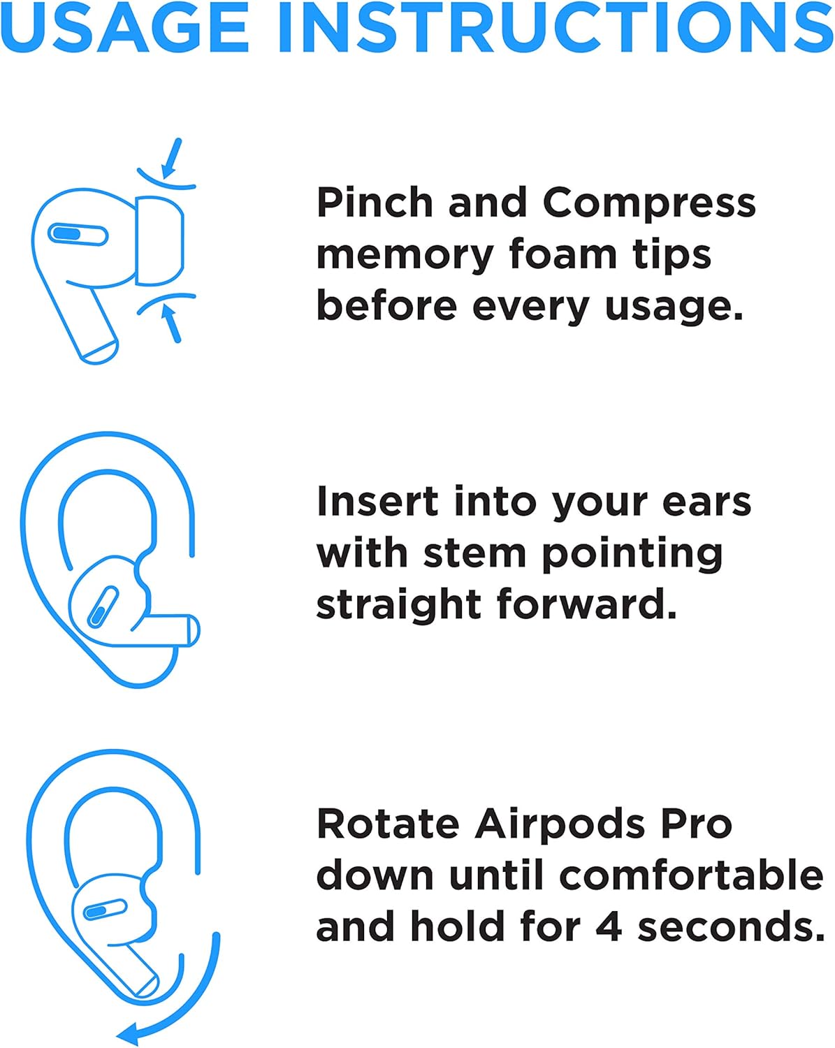 Foam Masters Memory Foam Ear Tips for AirPods Pro 1st & 2nd Gen | Comfortable | Secure | Better Noise Cancellation | Version 3.0 Replacement Buds (Large - 3 Pairs, White)