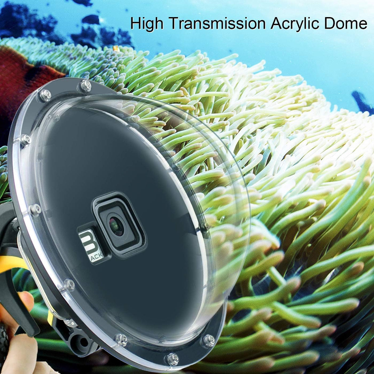 Dome Port for GoPro Hero 8 Black, Dome Port Lens with Waterproof Housing Case Shutter Trigger Floating Hand Grip for Hero 8 Black Snorkeling Diving Underwater Photography
