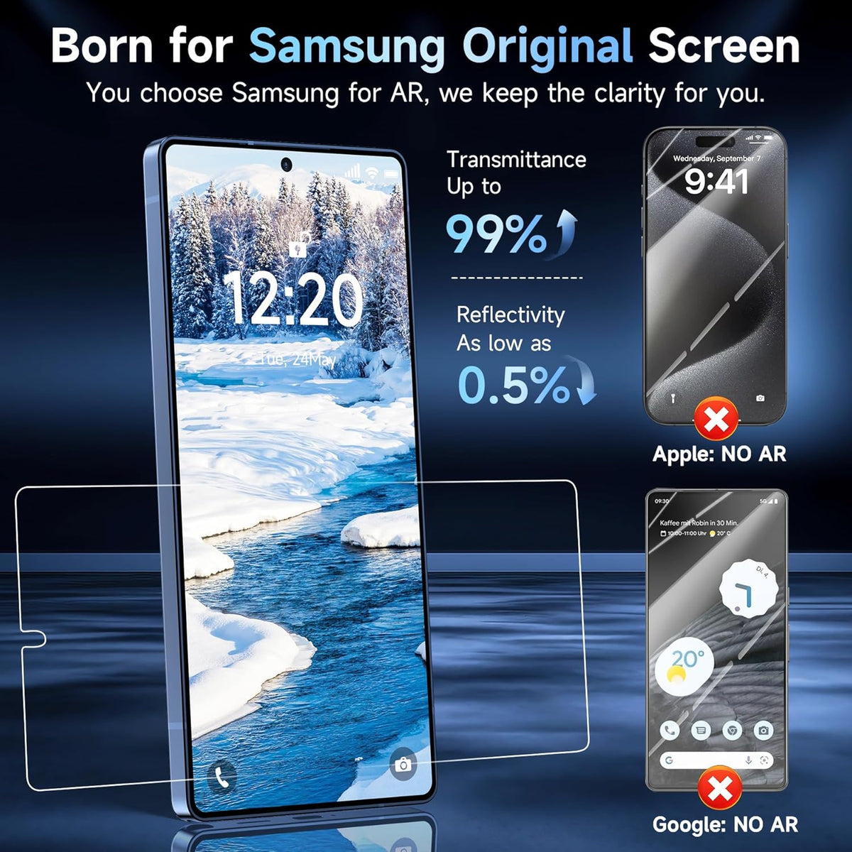 YWXTW Anti Reflective Screen Protector for Samsung Galaxy S25 Ultra, Anti Glare & EZ Unlock [Bubble Free Applicator] [Not Glass] Display Protective Film Shield Accessories Case Friendly, 2 Pack