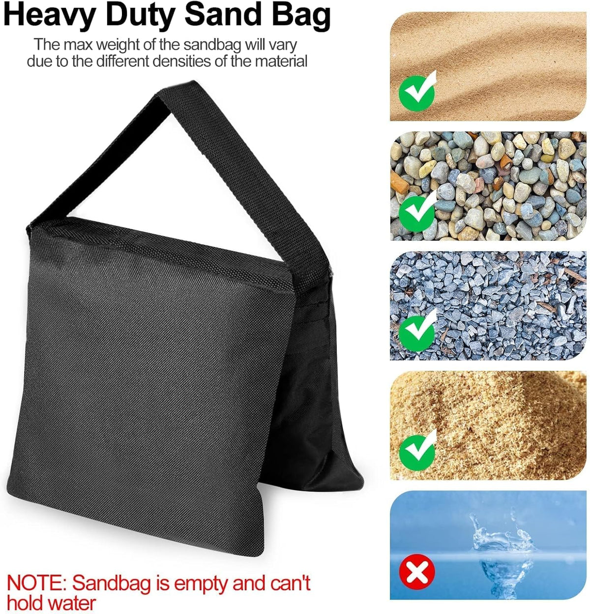 '-4 Packs Set(Black) EMART Heavy Duty Sandbag Photo Studio Weight Bag Saddlebag Design for Photography Light Stand