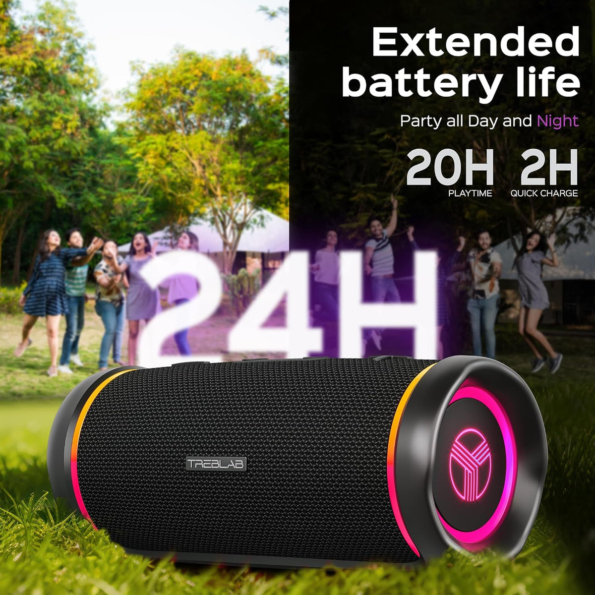 TREBLAB HD77 Bluetooth Speaker - Powerful 360° Sound with Impactful Bass, 30W Portable Wireless Audio, 20H Battery, IPX7 Waterproof, TWS Stereo, Shockproof Design for Outdoor, Beach, Pool, Jobsite