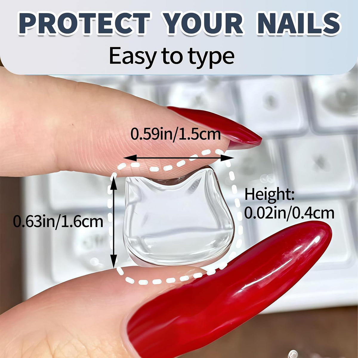 80 Transparent Glass Long Nail Keyboard Caps Raised Cat Head Keyboard Stickers, Nail-Safe Typing Bubbles, Clear
