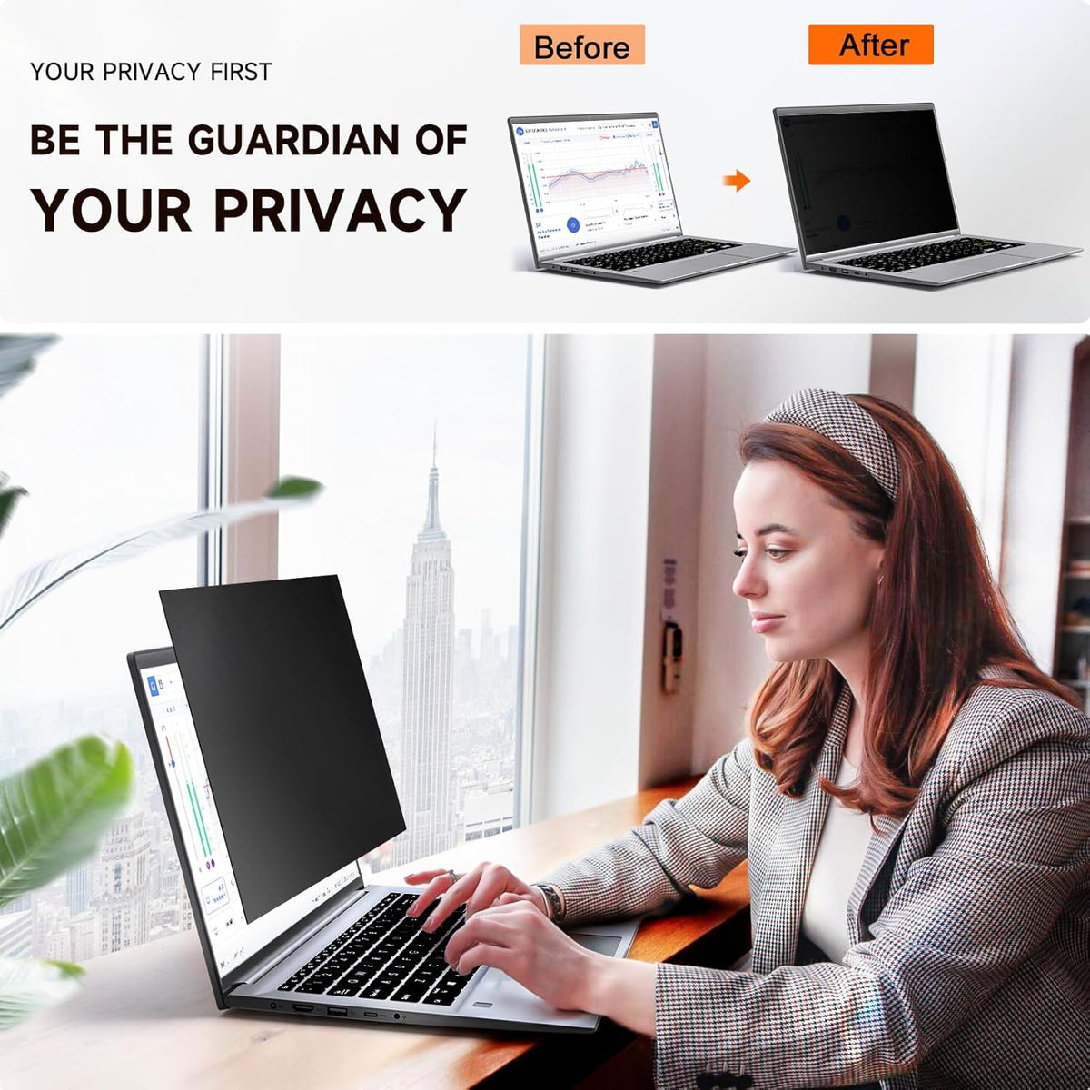 Mamol [2 Pack] 14 Inch Laptop Privacy Screen for Lenovo/HP Envy/Dell/Acer/Asus/Thinkpad, 16:9 Aspect Removable Anti Glare Blue Light Privacy Screen Filter, Laptop Security Shield 14 In