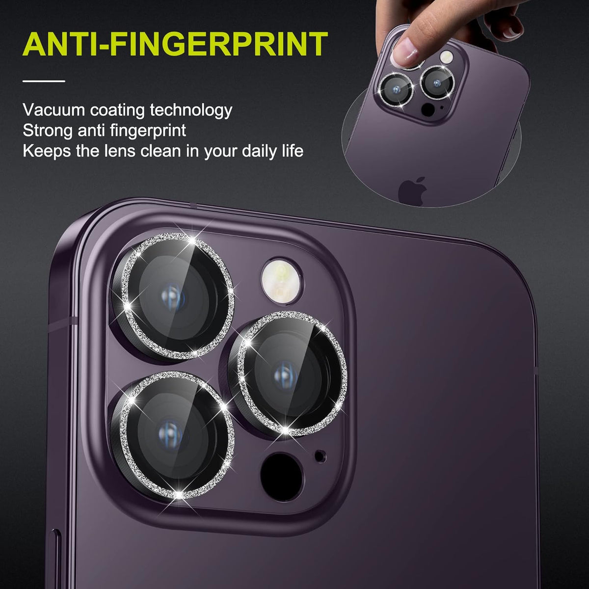 WSKEN for iPhone 14 Pro/iPhone 14 Pro Max Camera Lens Protector,[Night Shooting Mode] HD Tempered Metal Glass Camera Screen Protector Cover Film Accessories, Glitter