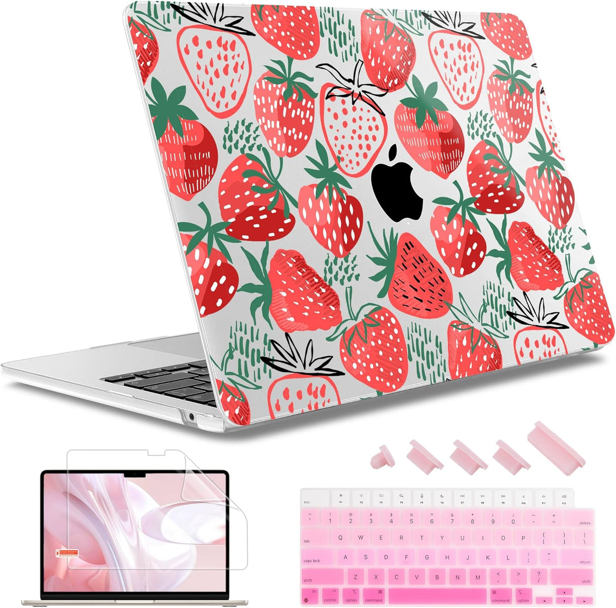 May Chen for MacBook Air 13.6 Inch Case 2025/2024/2023/2022 Release (Model A2681 A3113 A3240, M2 M3 M4 Chip) – Hard Shell Laptop Cover with Keyboard Cover & Screen Protector，Strawberries