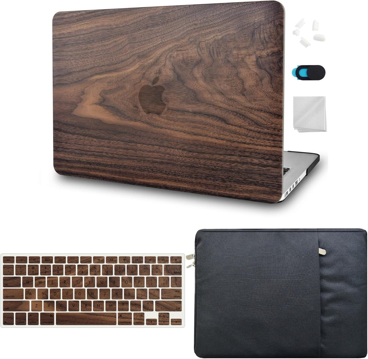 KECC Compatible with MacBook Pro 13 inch Case 2020-2025, 2016-2019 Release M2 M1 A2338 A2289 A2251 A2159 A1989 A1706 A1708 Plastic Hard Shell + Keyboard Cover + Sleeve, Walnut Wood