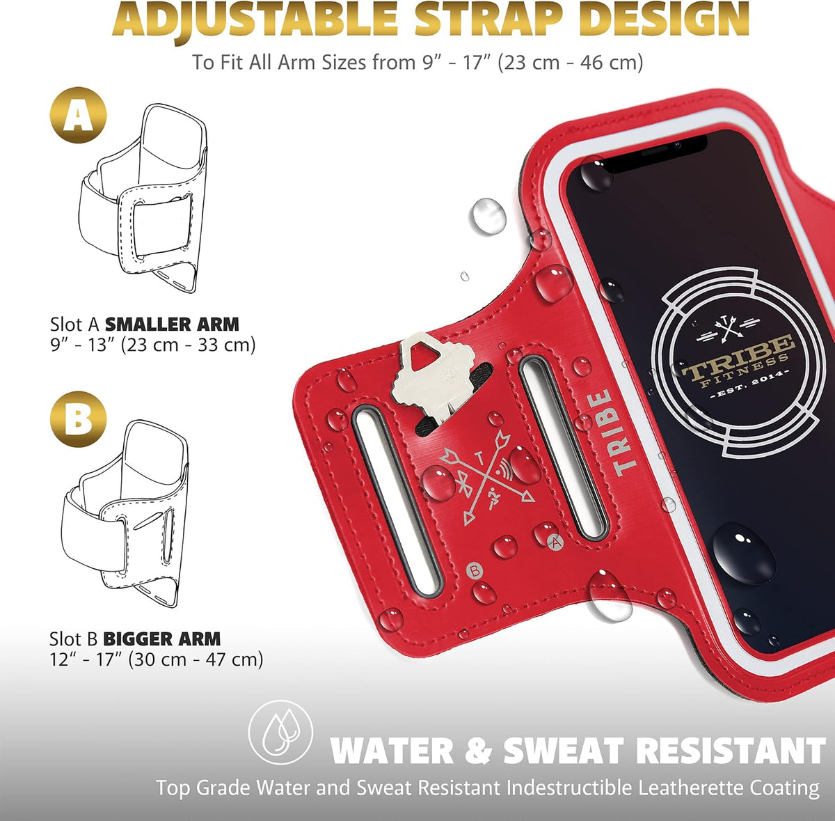 TRIBE Water Resistant Cell Phone Armband Case Running Holder for iPhone Pro Max Plus Mini SE (13/12/11/X/XS/XR/8/7/6/5) Galaxy S Ultra Plus Edge Note (21/20/10/9/8/7/6/5) Adjustable Strap & Key Pocket