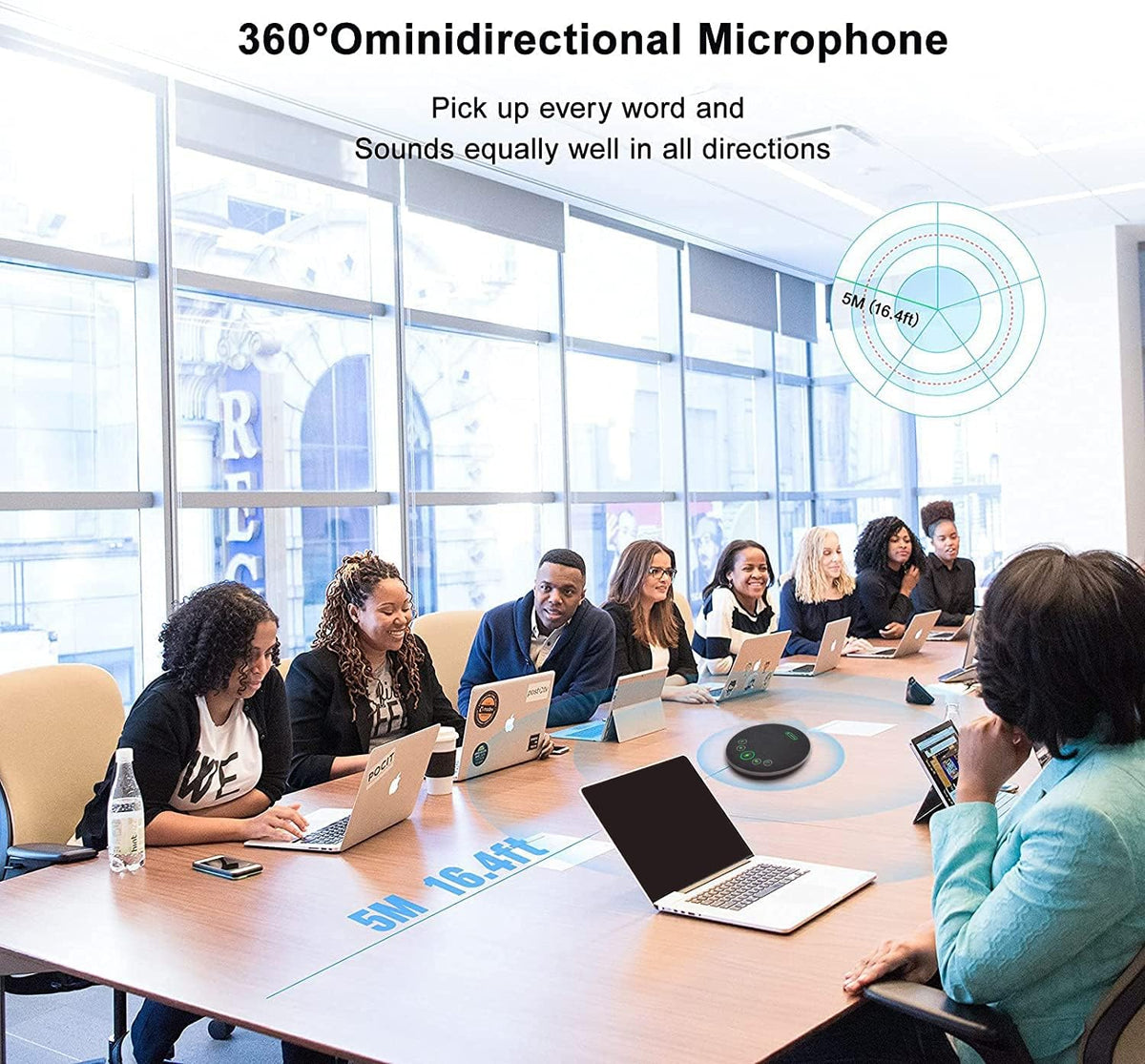 Bluetooth Speakerphone Conference Microphones, Wireless Conference Speaker 360°Voice Pick up with 4 AI Noise Cancellation Mics USB/Dongle/Bluetooth Connection 8 Hour Call Time for 8-12 People