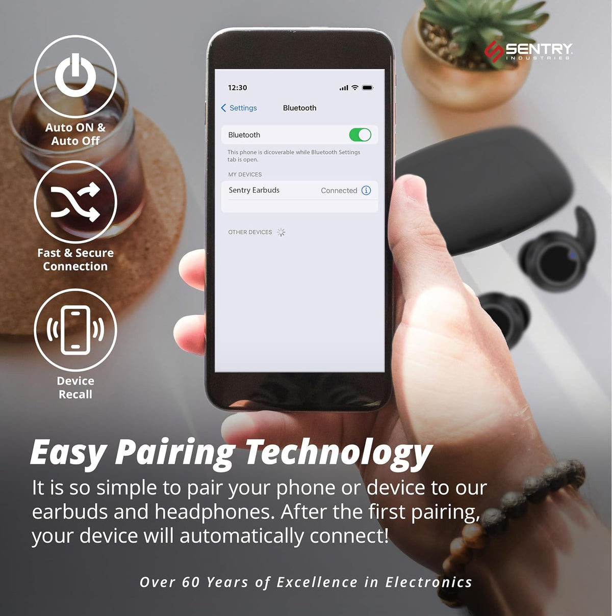 '-20 18 SENTRY OSE Dot Bluetooth Wireless Earbuds, Active Noise Canceling, dB Sound Reduction, Charging Case, Up