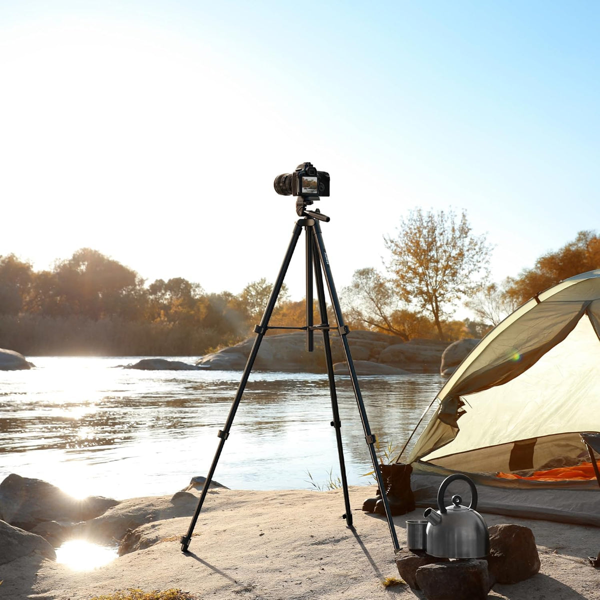 Auleda 60 6.6 LB Camera Tripod Lightweight Travel Tripod Stand Compatible with Canon Nikon DSLR Cameras with Wireless