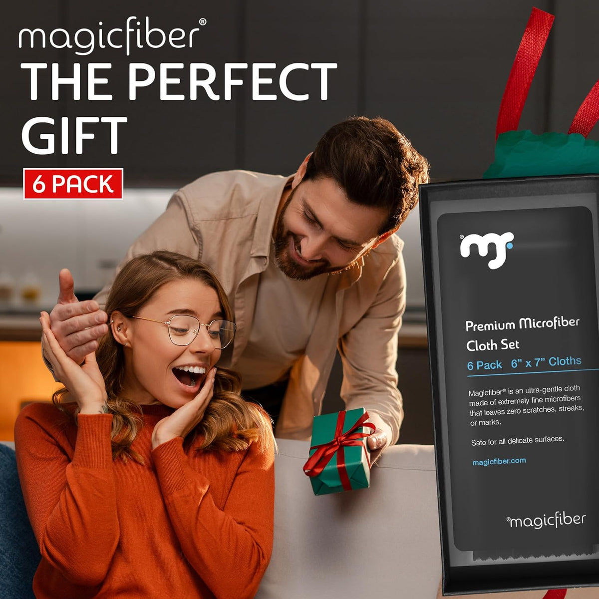 MagicFiber Microfiber Cleaning Cloth, 6 Pack - Premium Cloth for Glasses, Lens, Screens & More