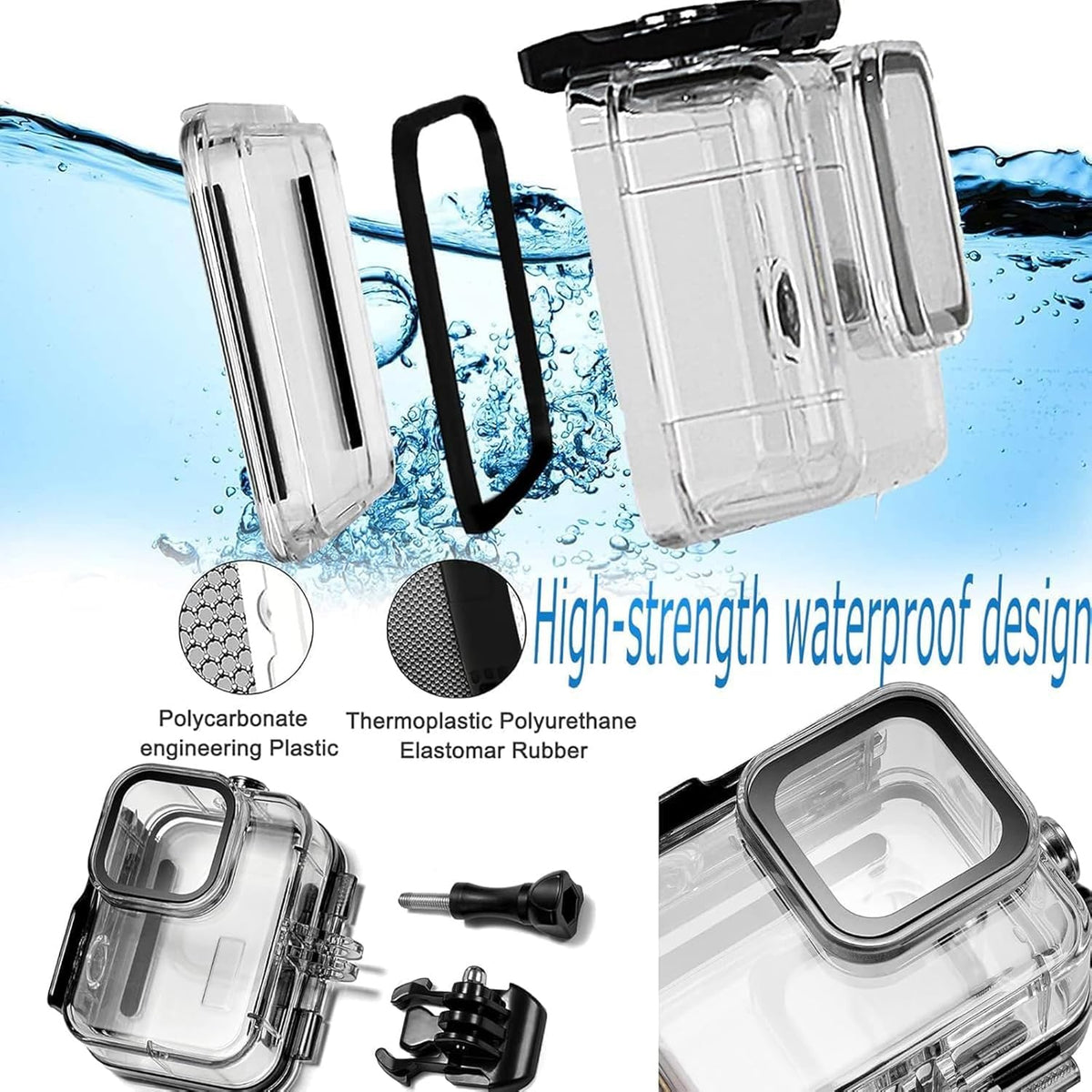 Waterproof Case for Go Pro Hero 13/Hero12 /Hero11 /Hero10 /Hero9 Black, Protective Underwater Diving Housing with Dive Kit Accessories for Hero13/12/11/10/9 Black Action Camera