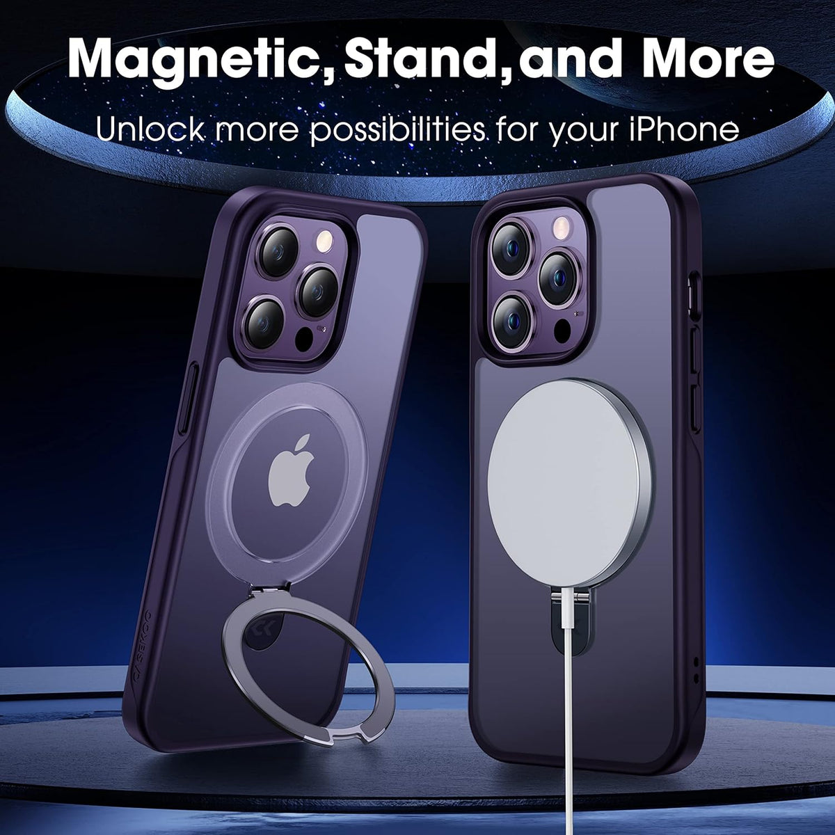 CASEKOO Designed Case for iPhone 14 Pro Max with Magnetic Invisible Stand [Military Drop Protection] [Compatible with MagSafe] Shockproof Slim Translucent Matte Promax Case 6.7 Inch, Purple