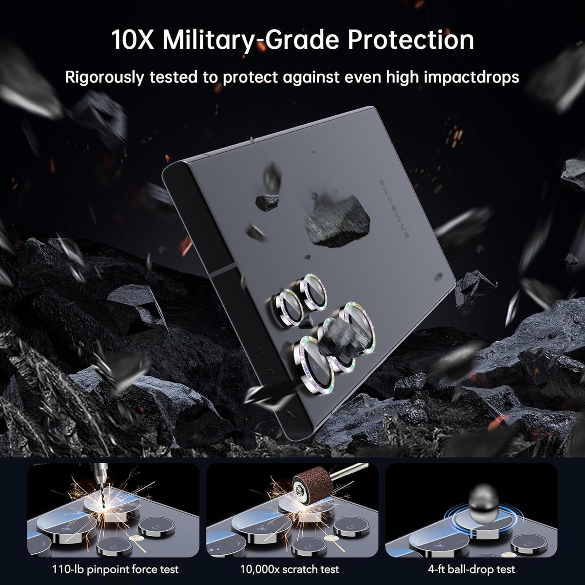 For Samsung Galaxy S24 Ultra Camera Lens Protector, Individual Lens Protector, Ultra HD 9H Tempered Glass Screen Protective Cover, Anti-scratch, Military Grade Drop Protection 2 Set. (Glitter Colorful, S24 Ultra)