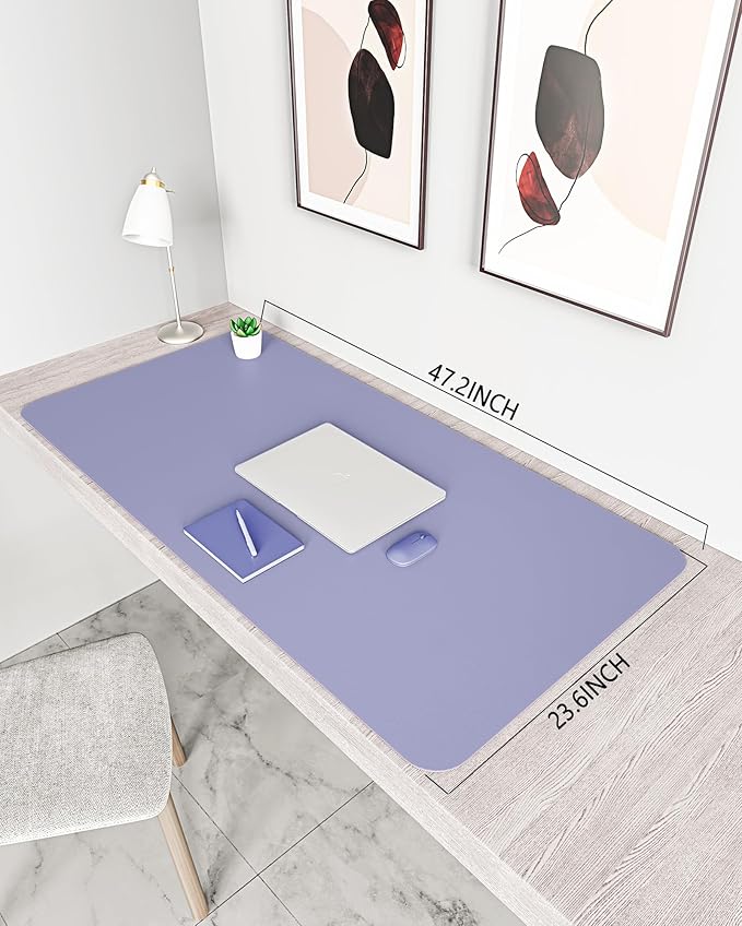YSAGi Non-Slip Leather Desk Pad XL Size, Waterproof Laptop Computer Desk Keyboard Mat, Table Protector Blotter Mat, Large Mouse Pad for Office/Work/Home/Decor(Lavender, 47.2" x 23.6")-No Band