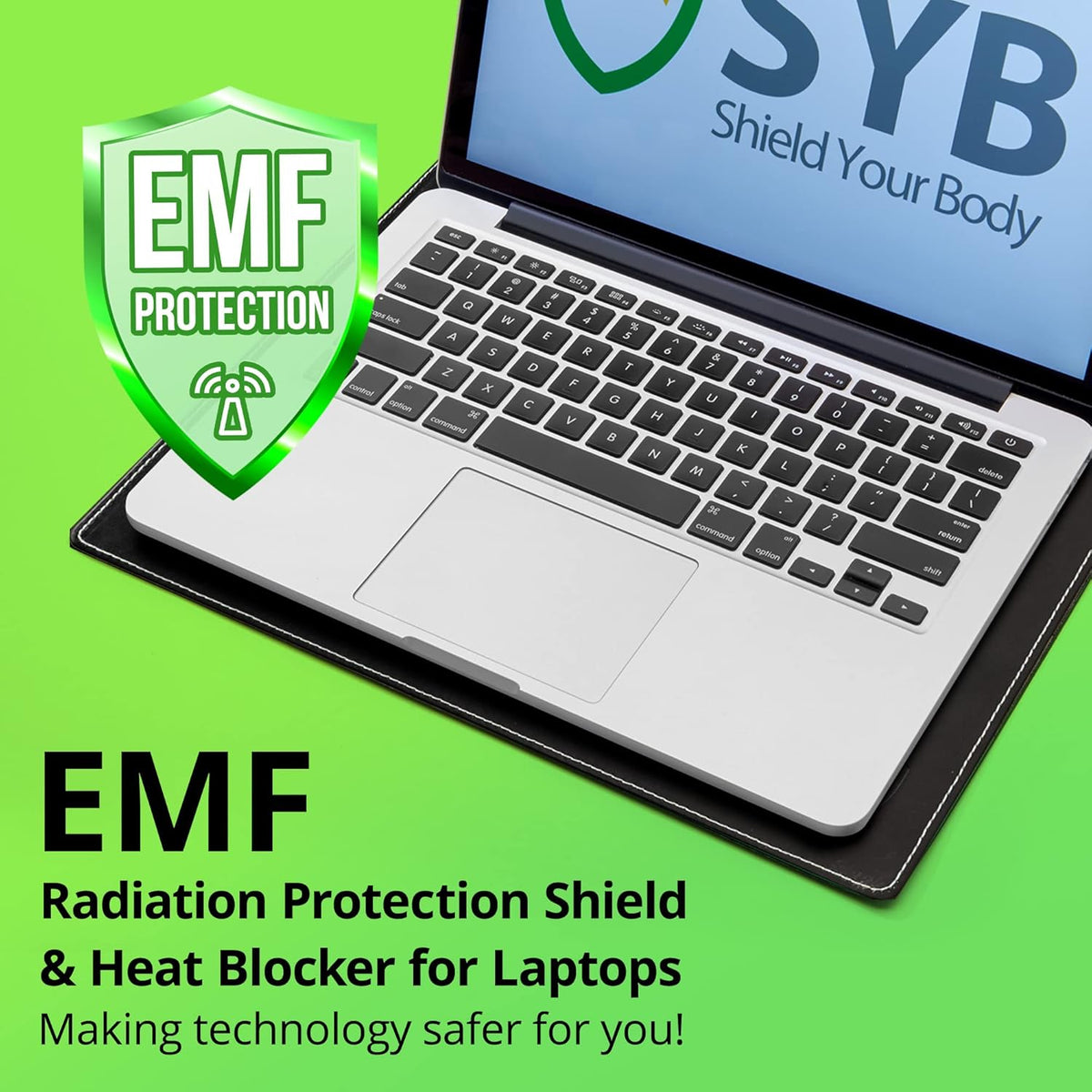 Shield Your Body - Laptop Lap Pad with SaferBody™, Anti Radiation Shield & Heat Shield Pad, EMF Blocker Laptop Pad for Up to 14in.Wide Device (13.8 x 10.7 inches), Jet Black PU Leather Color