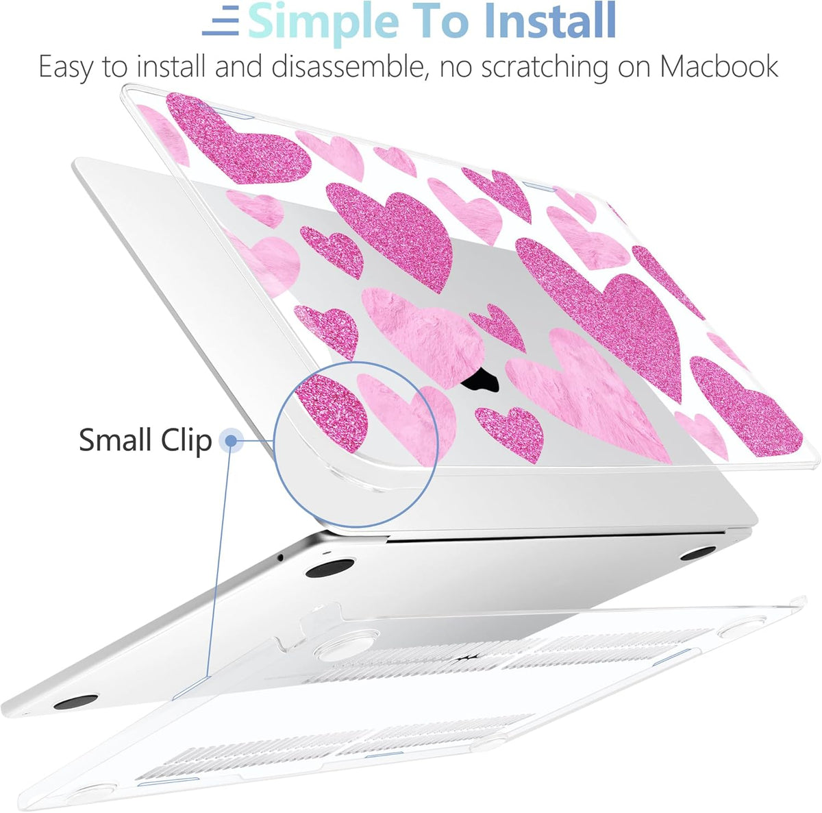 MEEgoodo for M4/M3/M2 MacBook Air 15.3 inch Case 2025 2024 2023, Case Fit Model (A3241/A3114/A2941) for MacBook Air 15 inch, Laptop Hard Shell with Keyboard Cover, Glitter Hearts