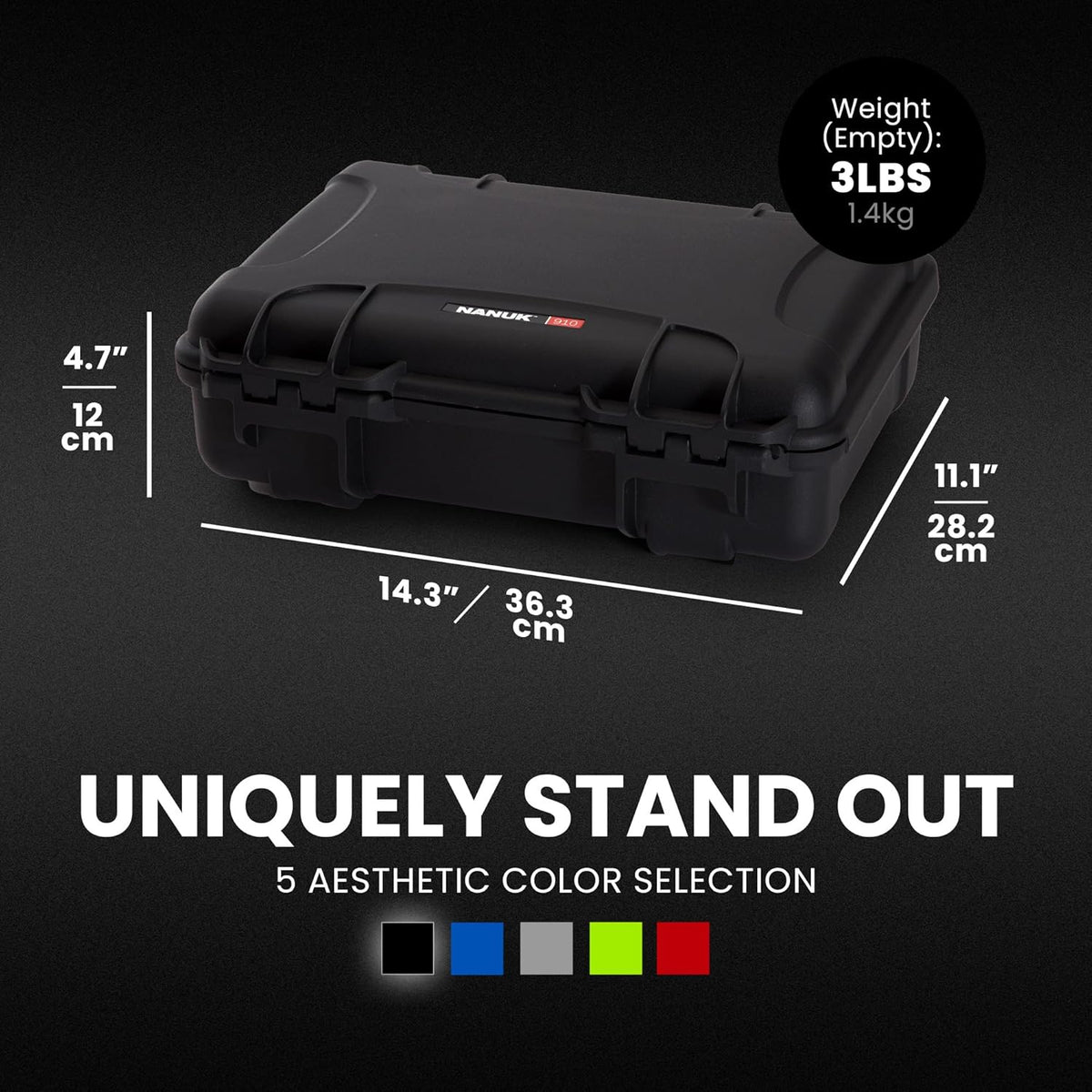 NANUK 910 Hard Case with Customizable Cubed Foam, IP67 Waterproof, Dustproof and Impact Resistant, 14.3” x 11.1” x 4.7”, Rugged Construction for Ultimate Protection, Made in Canada – Black