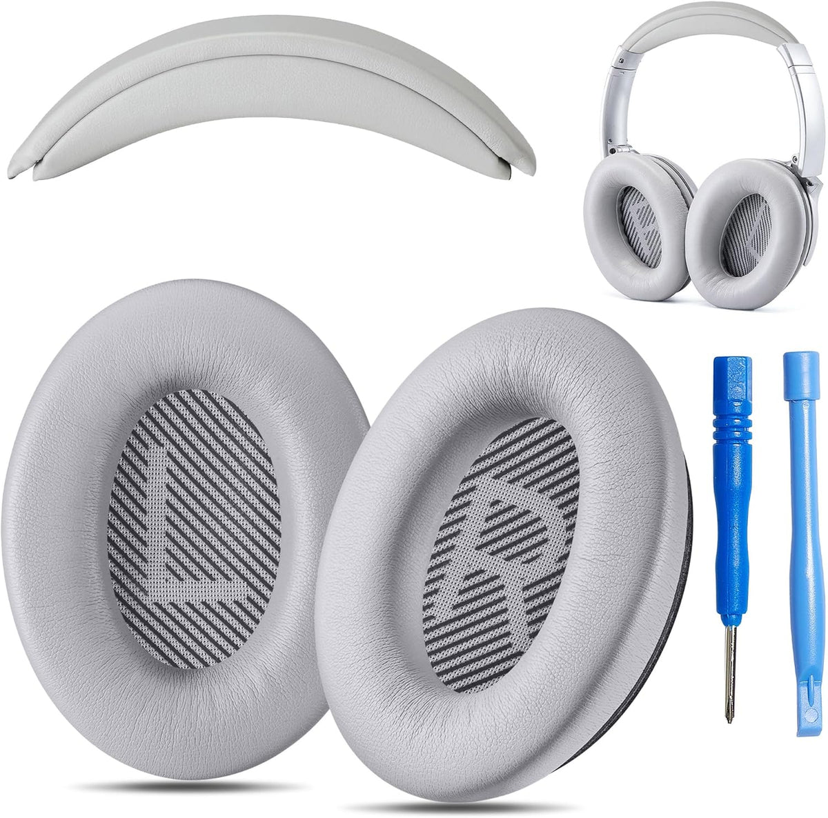 Replacement QC Ear Pad and Headband Pad Kit Cushion. Compatible with Bose QuietComfort (2023) QC45 QC35 QC35 II QC SC QC SE Wireless Noise Cancelling Headphones (Grey)