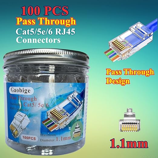 Gaobige 100-PACK Cat5 Cat5e Cat6 RJ45 Pass Through Connectors Ends