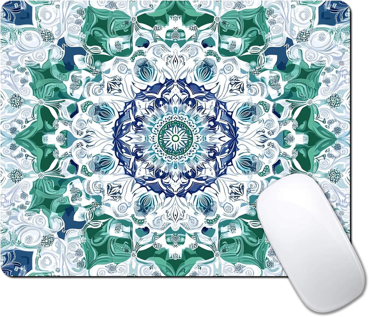Aesthetic Mandala Pattern Custom Mouse Pad with Non-Slip Rubber, Small Square Design for Wireless Laptop & Computer Mouse Pads for Desk, 9.5 x 7.9 inch Smooth Surface for Gaming & Office