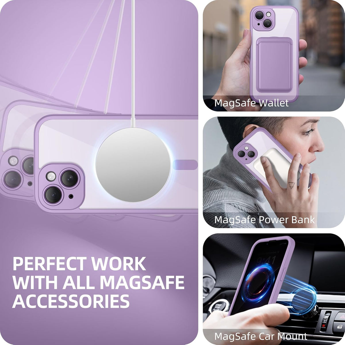 BERFY Magnetic for iPhone 14 Case, Compatible with MagSafe, Built-in Privacy Screen Protector and Upgraded Camera Protection, Anti-Spy Full Body Shockproof Phone Case for 14 6.1", Light Purple