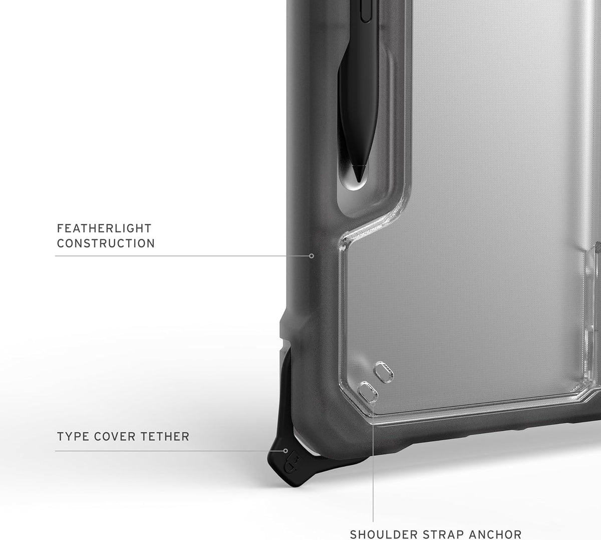 URBAN ARMOR GEAR UAG Designed for Microsoft Surface Pro 1st Edition 12" Case - Rugged Transparent Clear Protective Cover with Multi-Angle Built-in Kickstand & Pen Holder Military Grade, Plyo Ice/Ash
