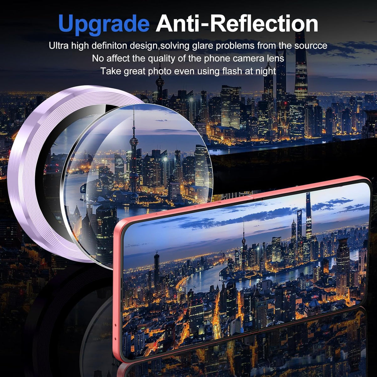 for Samsung Galaxy Z Flip 7 Camera Lens Protector, Individual Metal Ring Tempered Glass Lens Cover, [Strong Adsorption] Scratch Resistant Ultra-Thin HD Clear Lens Cover, 1 Set-Purple