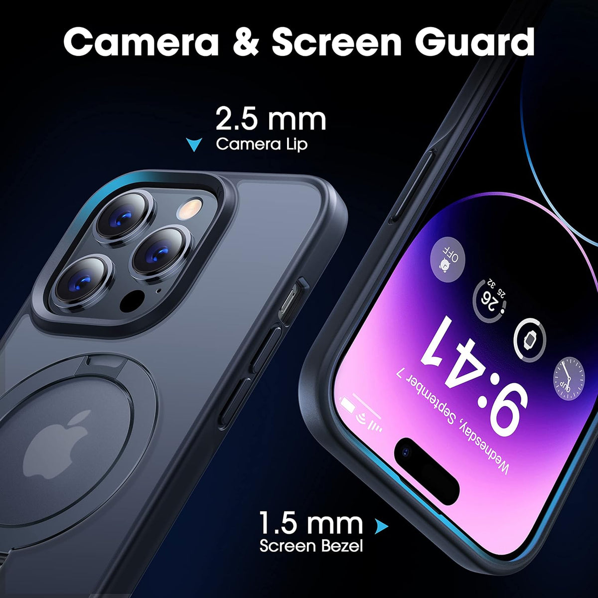 CASEKOO Designed for iPhone 14 Pro Case with Magnetic Invisible Stand [Military Drop Protection] [Compatible with MagSafe] Shockproof Slim Matte Translucent Pro Case 6.1 Inch, Black