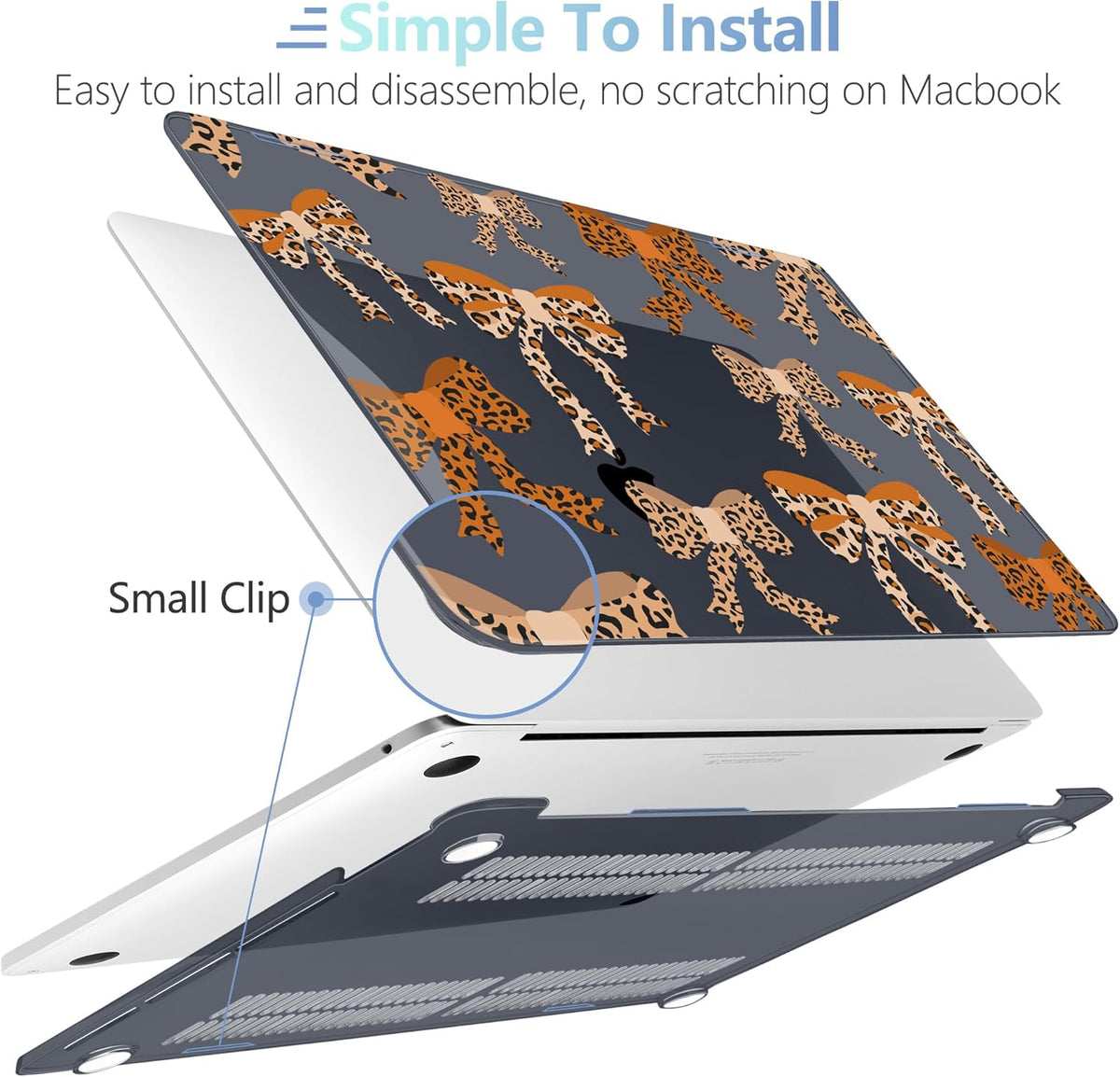 MEEgoodo Case for MacBook Pro 13 inch Case 2022 2021 2020 New A2338 M2/M1 A2251 A2289, Laptop Hard Shell with Keyboard & Camera Cover Compatible with 13 inch MacBook Pro, Ribbon Bow with Leopard Skin