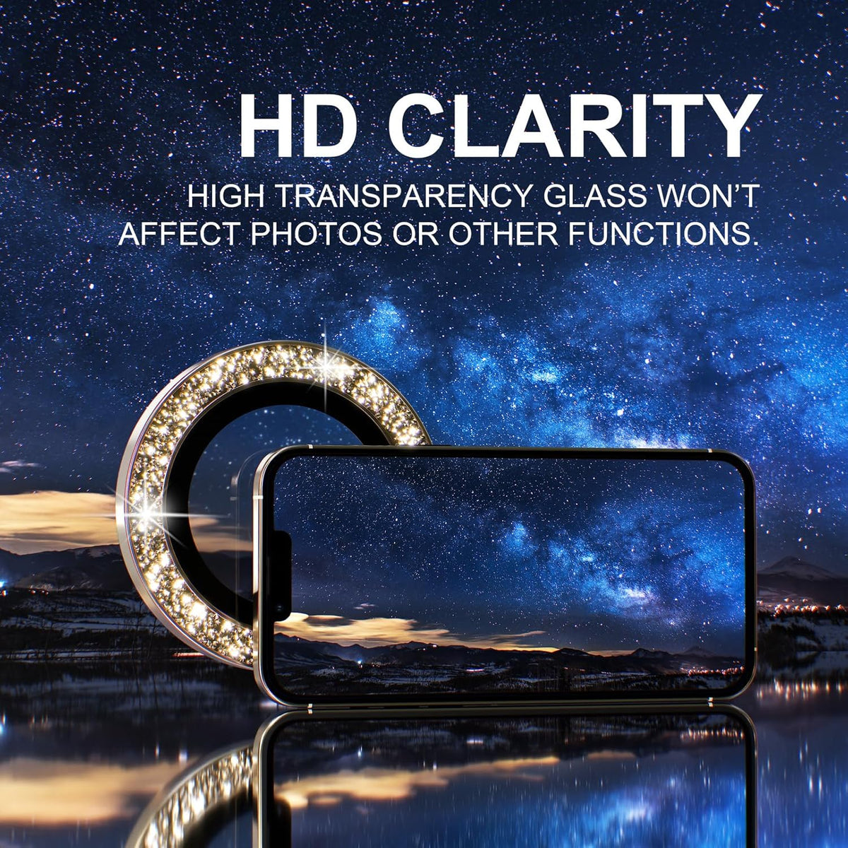 Choiche [3+1 for iPhone 13 Pro/iPhone 13 Pro Max Camera Lens Protector Bling, 9H Tempered Glass Camera Cover Screen Protector Metal Ring Decoration Accessories (Glitter-Gold)