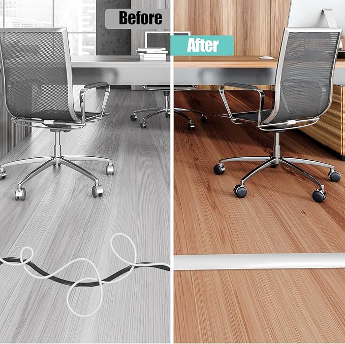 Floor Cord Cover Self Adhesive Cord Hider,10FT Cable Management, Extension Strip Protector for Wires, Prevent Cable Trips for Offices, Gyms, Exhibitions Cavity:0.3"(W) x 0.28"(H) White