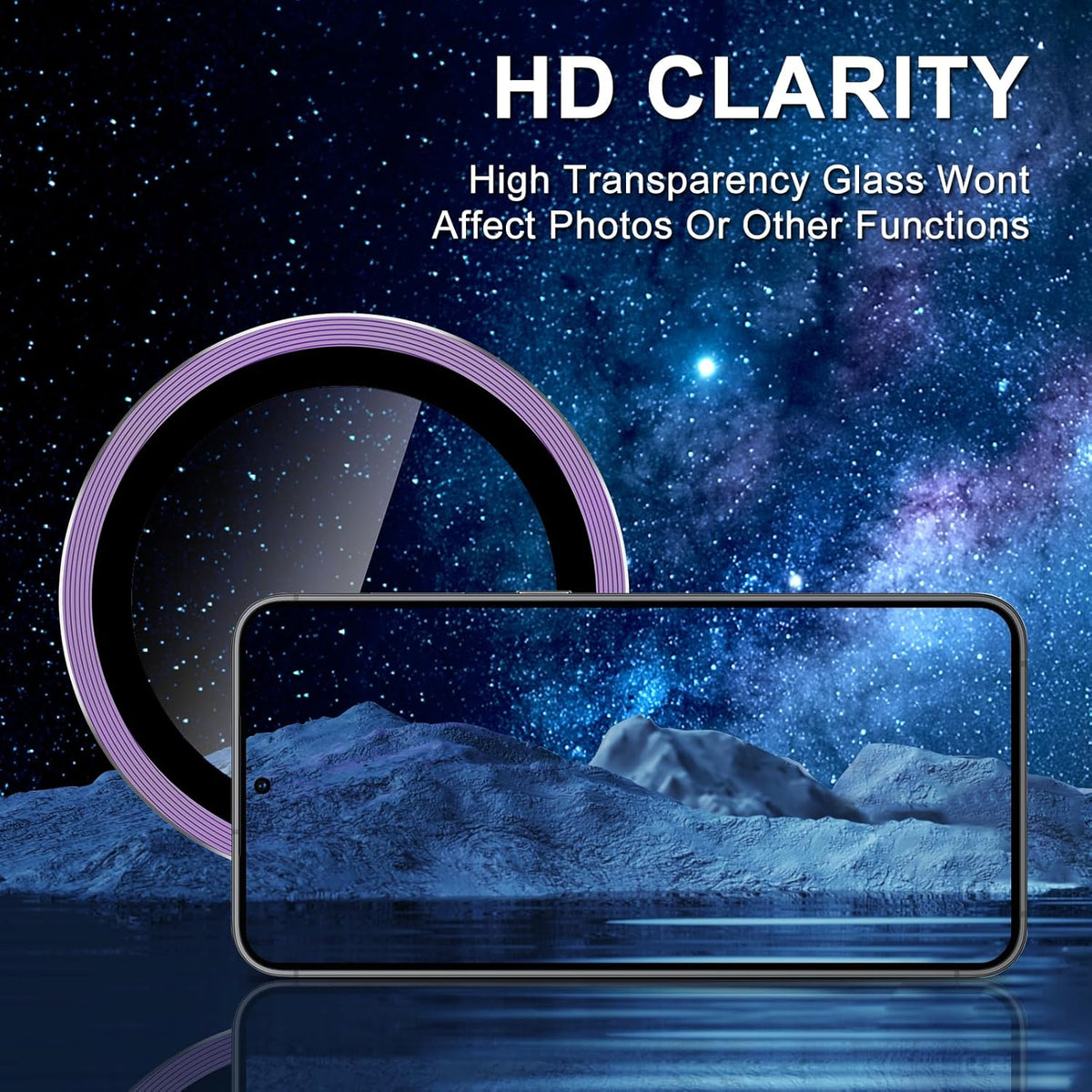 for Samsung Galaxy S25 Plus Camera Lens Protector, Individual Metal Ring Tempered Glass Lens Cover, [Strong Adsorption] Scratch Resistant Ultra-Thin HD Clear Lens Cover, 1 Set-Purple