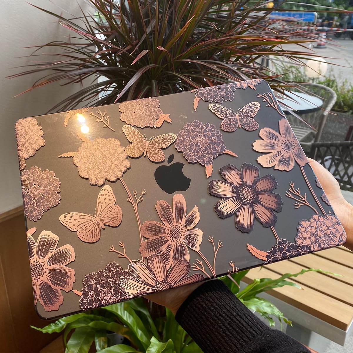 Teryeefi for MacBook Air M2 M3 M4 13.6 Case 2022 2023 2024 2025 Release A2681 A3113 A3240, Clear Hard Shell with Keyboard Cover & USB 3.0 Adapter & Screen Protector, Gold Floral Butterfly
