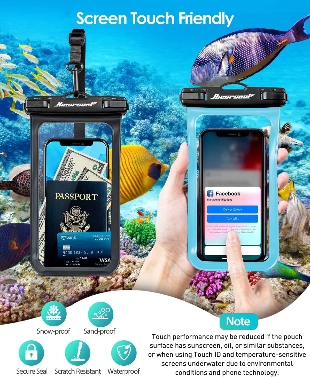 Hiearcool Universal Waterproof Case, Waterproof Phone Pouch Compatible for iPhone 16 15 14 13 Pro Max XS Plus Samsung Galaxy S22 Cellphone Up to 8.3", IPX8 Cellphone Beach Bag for Travel - 2 Pack