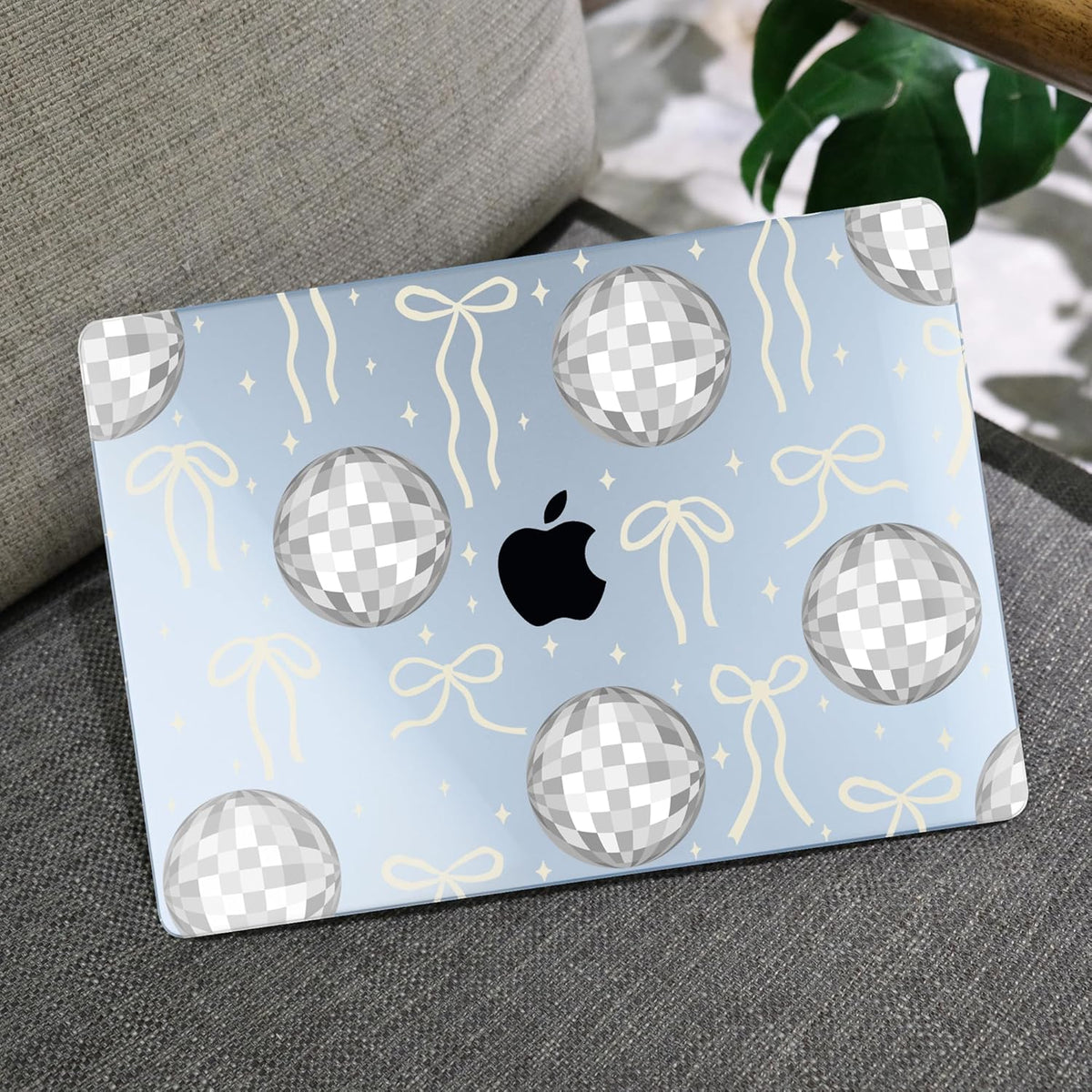MEEgoodo Case for MacBook Air M4/M3/M2 13.6 inch 2025 2024 2022, Fit Model A3240 A3113 A2681, Compatible with MacBook Air 13 inch, Laptop Hard Shell Case with Keyboard Cover, Silver Disco Balls & Bows