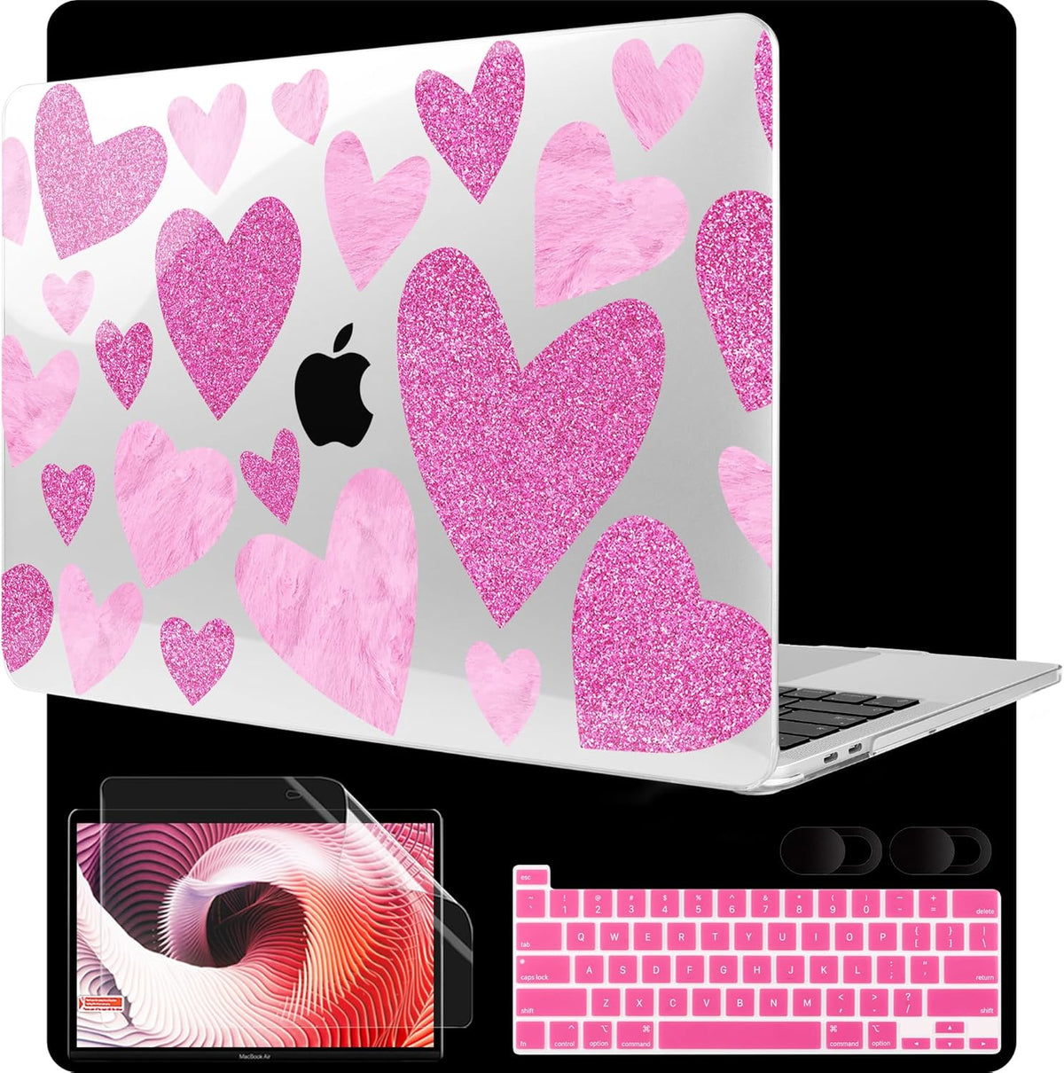 MEEgoodo Case for MacBook Pro 13 inch Case 2022 2021 2020 New A2338 M2/M1 A2251 A2289, Laptop Hard Shell with Keyboard & Camera Cover Compatible with 13 inch MacBook Pro, Glitter Hearts