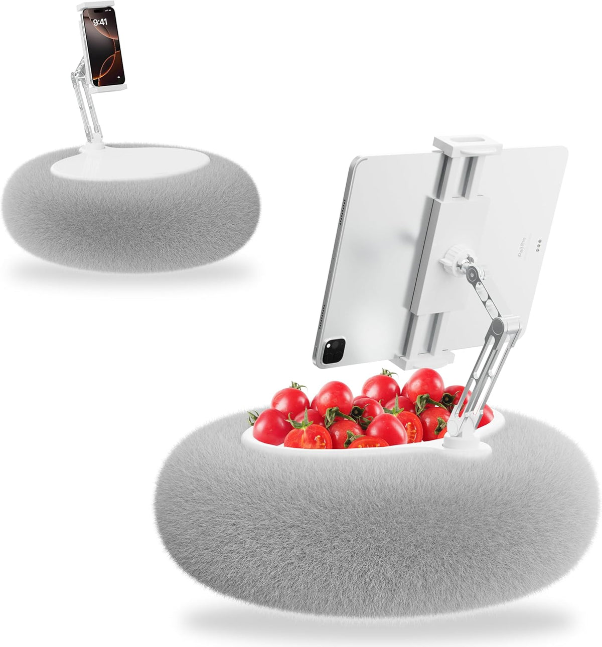 KABCON Pillow Tablet Stand for Kindle,360°Adjustable Aluminum Pole Phone Holder with Soft Plush Fabric for 4.7"-13" Phones/Tablets,iPad Pro Mini Air 12.9,iPhone Pro Max,Samsung Galaxy,LG,Kindle-Grey