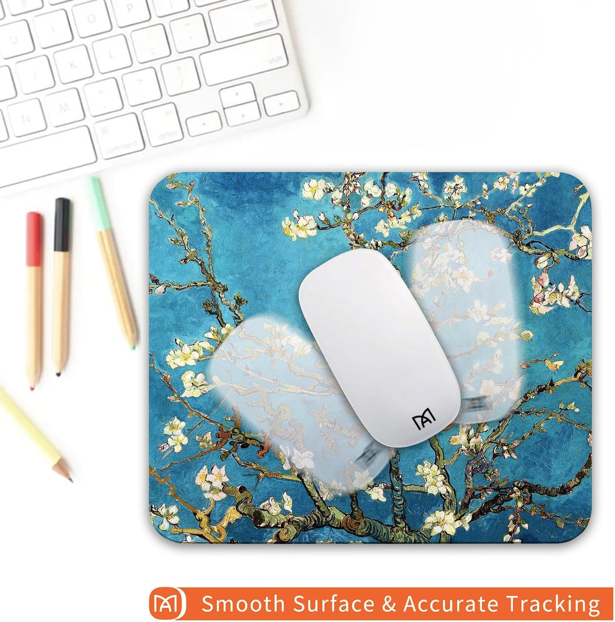 Square Mouse Pad Apricot Flower, Personalized Premium-Textured Custom Mouse Mat Design, Washable Mousepad Cloth, Non-Slip Rubber Base Computer Mouse Pads for Wireless Mouse