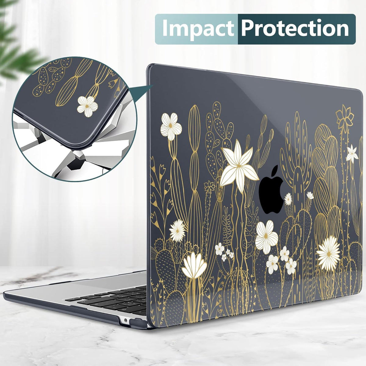 TWOLSKOO for M4 MacBook Air 13.6 inch Case 2025-2022 Release M4 A3240 M3 A3113 M2 A2681, Plastic Hard Shell & Screen Protector & Keyboard Cover & Trackpad Film, Cute Cactus