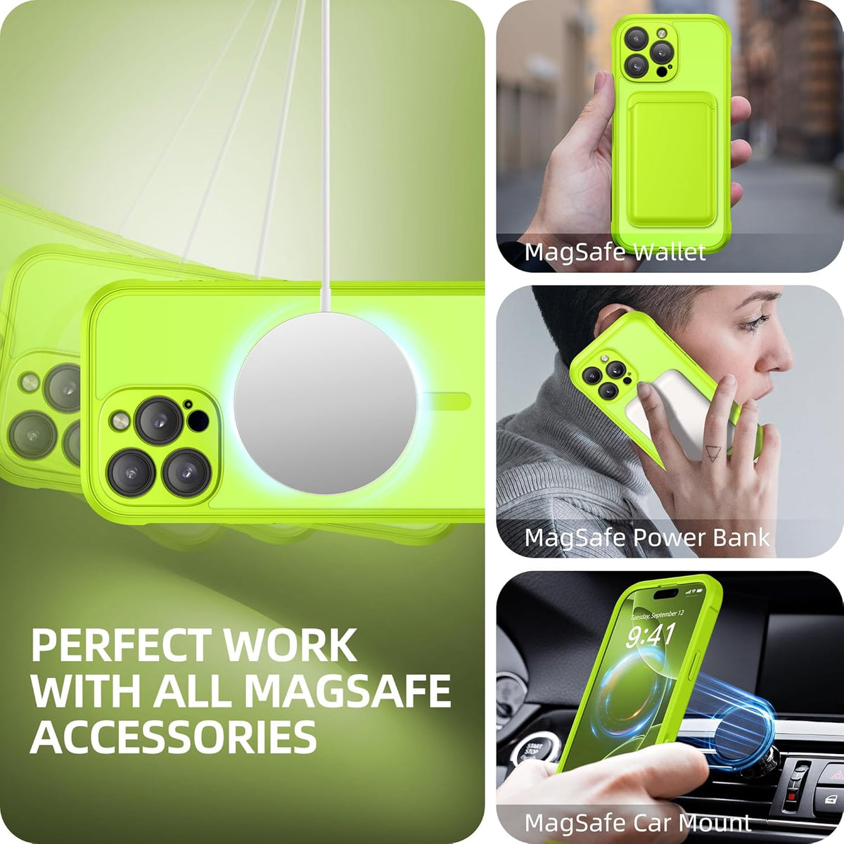 BERFY Magnetic for iPhone 16 Pro Case, Compatible with MagSafe, [Built-in 9H Tempered Glass Screen Protector & Upgraded Camera Protection] Full Body Shockproof Phone case for 16 Pro 6.3", Bright Green