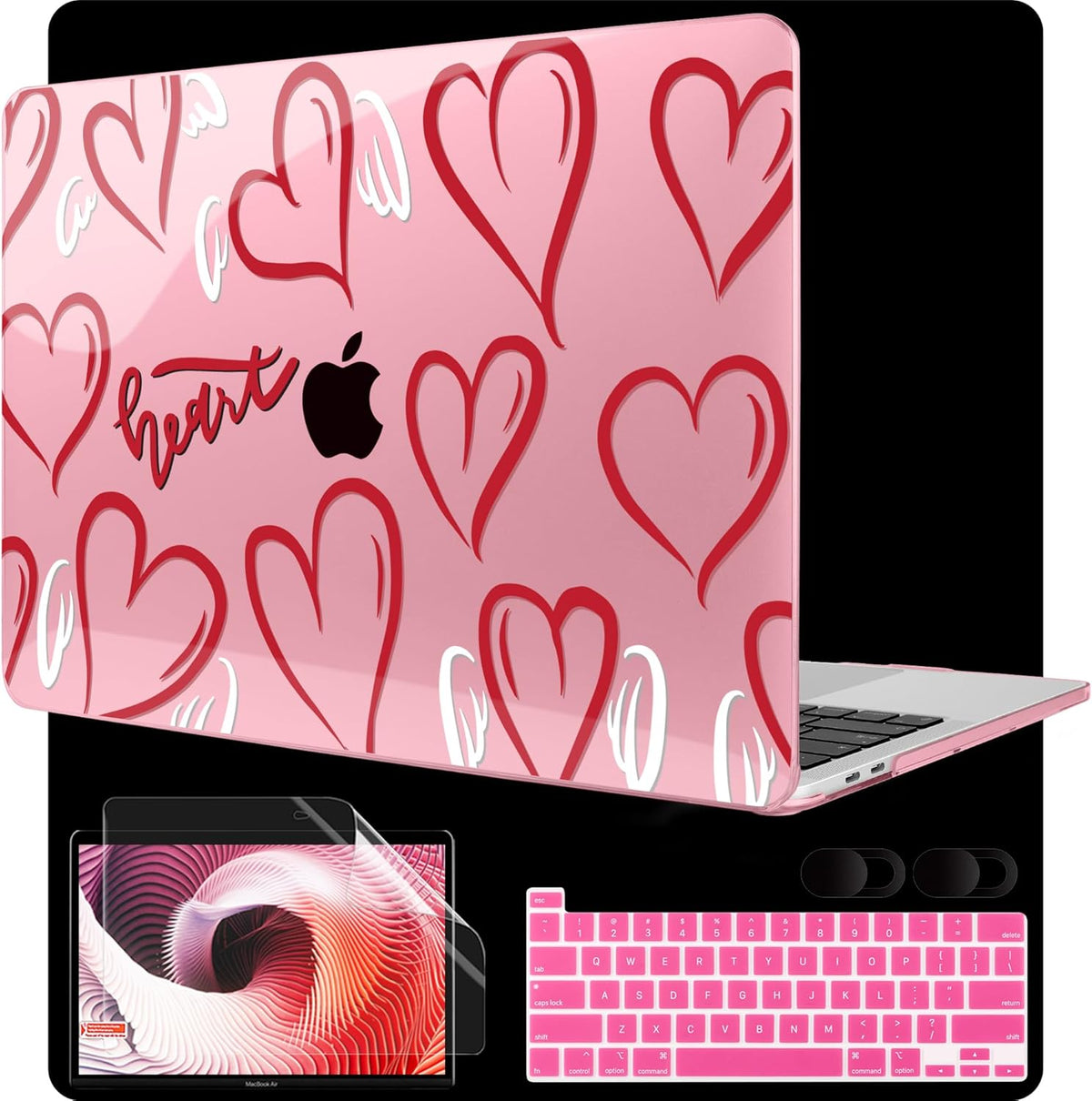 MEEgoodo Case for MacBook Pro 13 inch Case 2022 2021 2020 New A2338 M2/M1 A2251 A2289, Laptop Hard Shell with Keyboard & Camera Cover Compatible with 13 inch MacBook Pro, Heart with White Wings