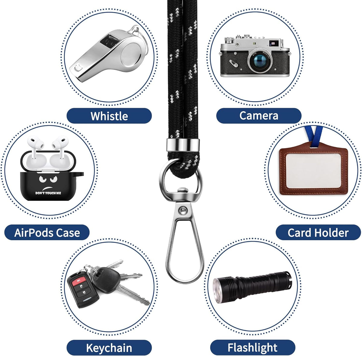 CACOE Cell Phone Lanyard Universal Crossbody Multifuctional Lanyard Compatible with Most Smartphones (Black Silver, 30"（Neck Strap×1）+8"（Wrist Strap×1）)