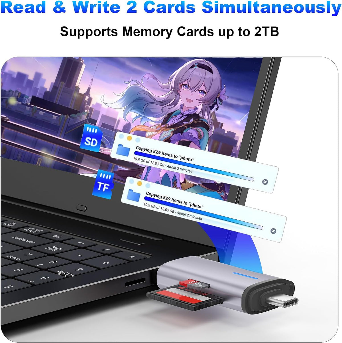 AUKOKIOULA 3.0 5Gbps 2-in-1 16/15, USB SD Card Reader, Type-C & USB-A Dual Slot Memory Card Reader, Simultaneous