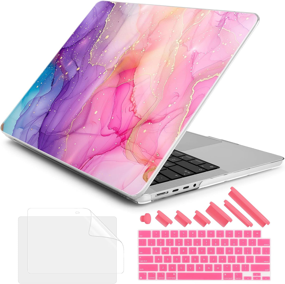 DONGKE for M4 MacBook Pro 16 Inch Case 2024 2023 2021 A3403 A3186 M3 A2991 M2 A2780 M1 A2485 Pro/Max Chip, Plastic Hard Shell Case & Keyboard Cover for Mac Pro 16 with Touch ID, Marble Ink